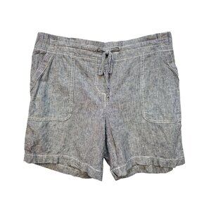 Talbots Womens Linen-Blend Shorts Size 6P Blue Striped Drawstring Lounge Summer